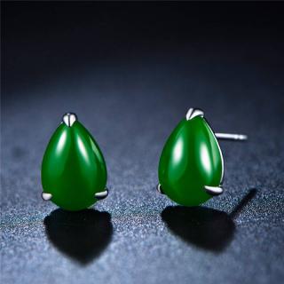 花好玉缘 水滴 白18k金和田碧玉耳钉